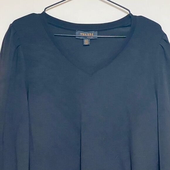 NWOT Truth By Republic black Modal Balloon Sleeve V Neck Sweatshirt Sz M - Picture 4 of 9